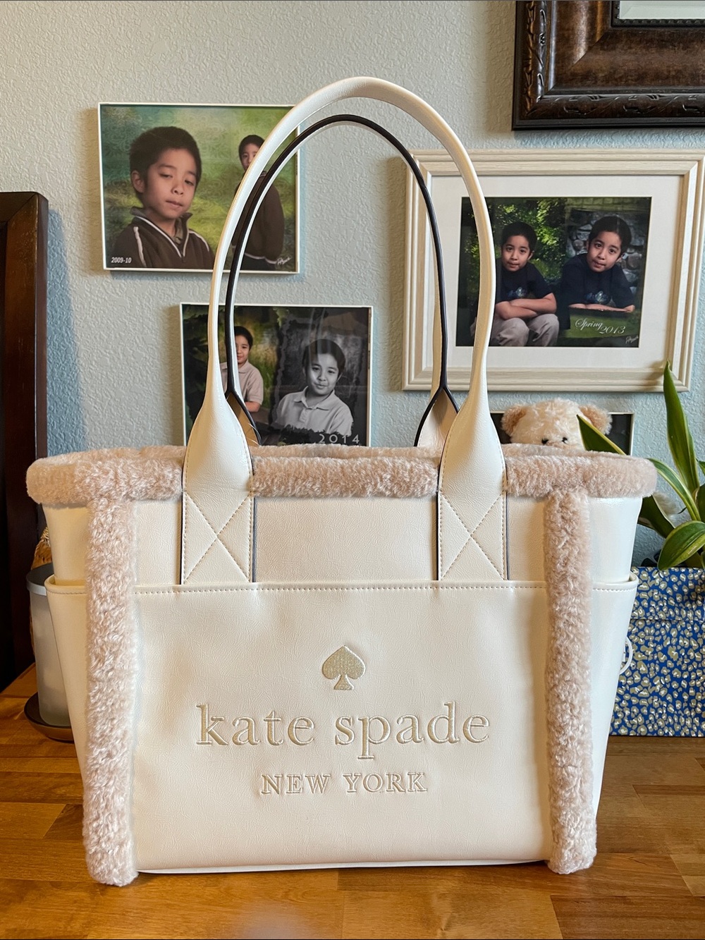 kate spade Cream Shearling-Trimmed Tot